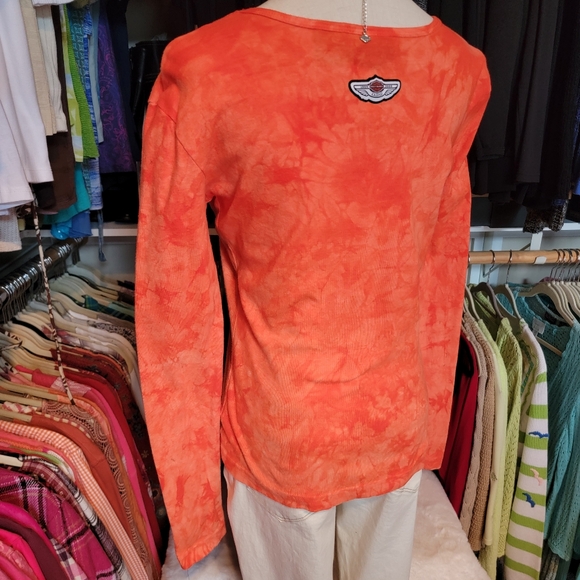 HARLEY-DAVIDSON ♡ Sweet Vintage Orange Tie Dye Embellished Bling H-D Top M - Picture 13 of 17